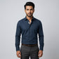 Navy Blue Solid Formal Dress Shirt for Men