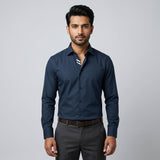 Navy Blue Solid Formal Dress Shirt for Men