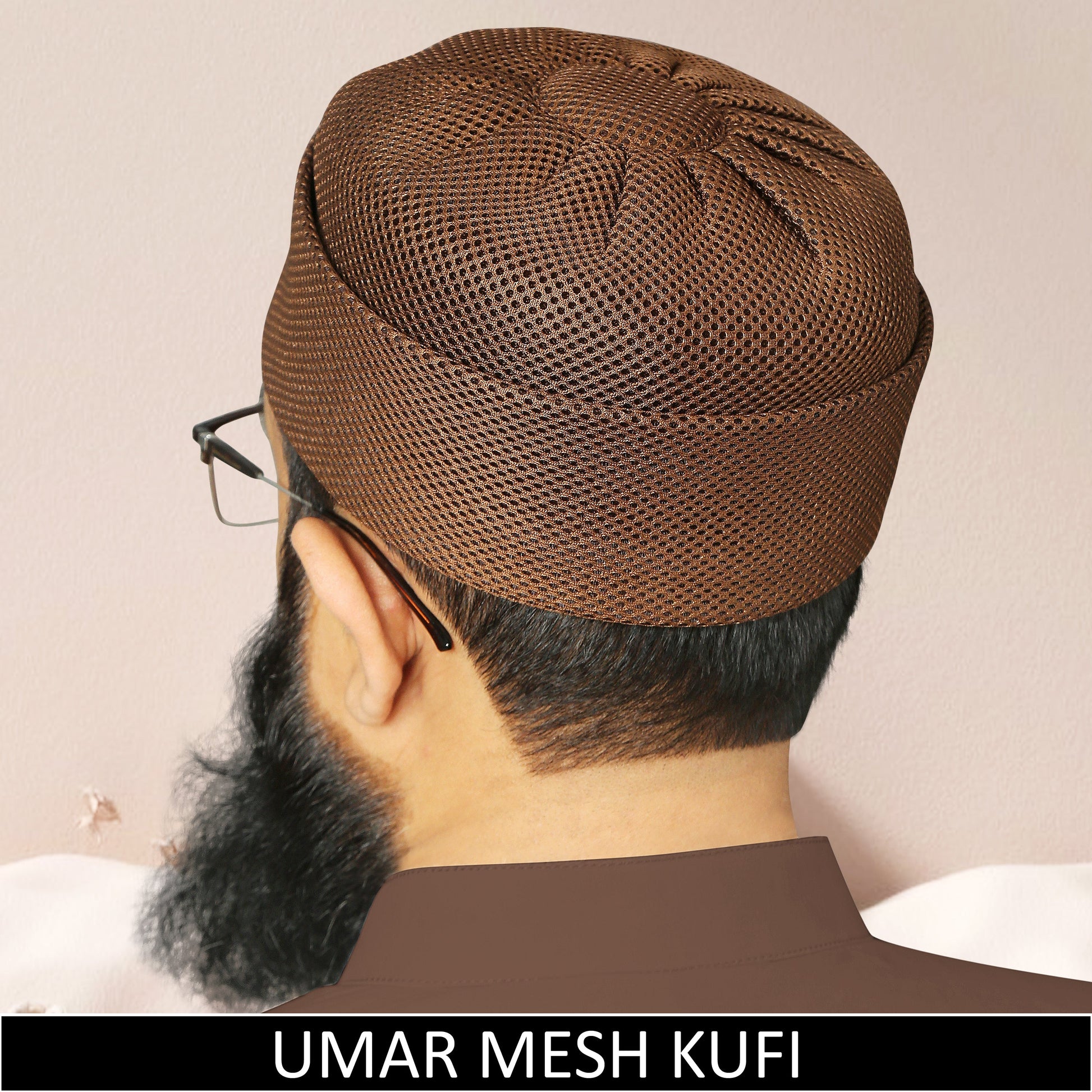 Brown Umar Mesh Kufi for Men – Lightweight Islamic Namaz Topi with Breathable Mesh Fabric | Modestile.pk