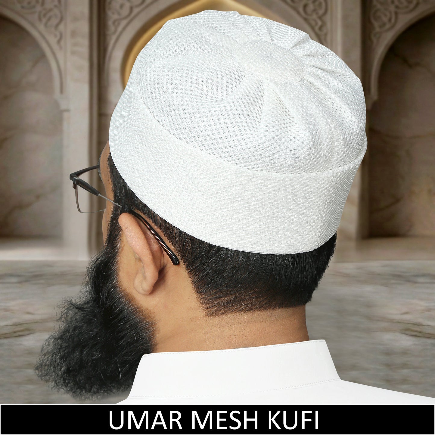 White Umar Mesh Kufi for Men Crafted with Ventilated Mesh for Comfortable Daily Salah | Modestile.pk